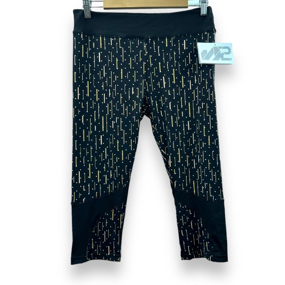 S2 Sportswear Black, Gold & Silver Polka Dot Printed High Rise Capri Leggings 1X